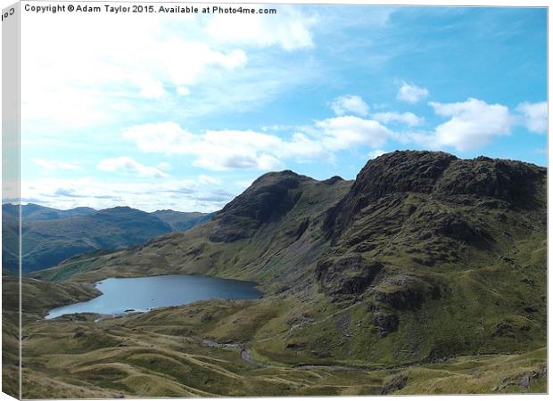  Langdale pikes and stickle tarn in summer glory,  Canvas Print by Adam Taylor
