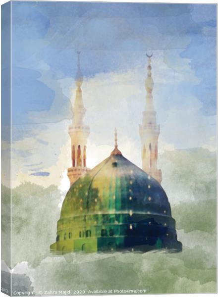 Masjid Nabawi in Digital Watercolour Canvas Print by Zahra Majid