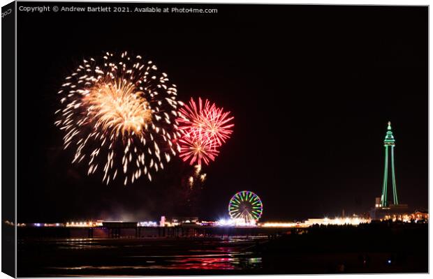 Blackpool Tower during World Firework Championships Canvas Print by Andrew Bartlett