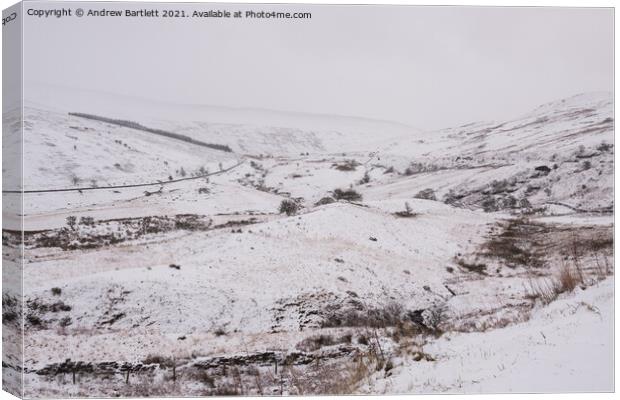 Snow at the Storey Arms, Brecon Beacons, South Wales, UK Canvas Print by Andrew Bartlett