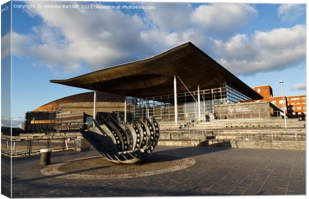 Welsh Parliament building at Cardiff Bay, South Wales, UK Canvas Print by Andrew Bartlett