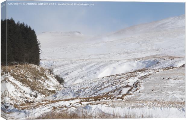 Snow at Storey Arms, Brecon Beacons, South Wales, UK Canvas Print by Andrew Bartlett