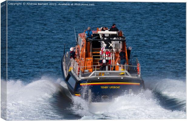 Tenby Lifeboat at launch, Pembrokeshire UK.   Canvas Print by Andrew Bartlett