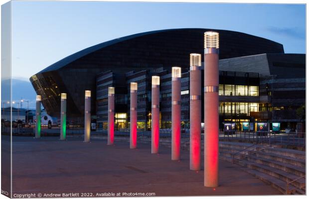 Cardiff Bay, Roald Dahl Plass at night Canvas Print by Andrew Bartlett