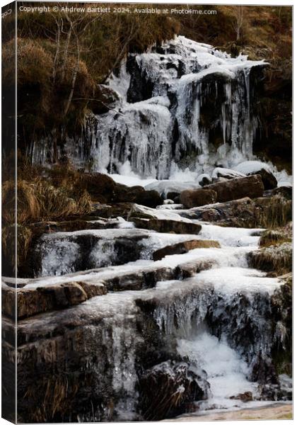 Frozen waterfall, Brecon Beacons, South Wales, UK Canvas Print by Andrew Bartlett