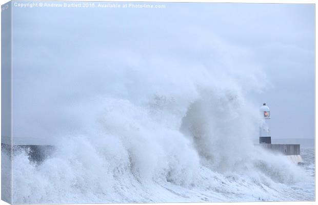  Porthcawl lighthouse in Storm Abigail. Canvas Print by Andrew Bartlett