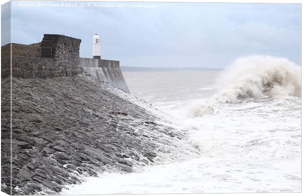  Porthcawl lighthouse, South Wales, UK, in a Storm Canvas Print by Andrew Bartlett