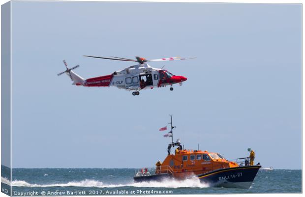 Coastguard air/sea rescue demo at Swansea, UK. Canvas Print by Andrew Bartlett