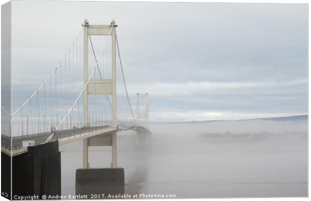 Severe fog at the Severn Bridge, UK. Canvas Print by Andrew Bartlett
