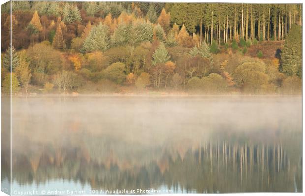 Llwyn-onn reservoir, South Wales, UK, during morn Canvas Print by Andrew Bartlett