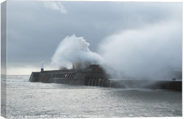 Porthcawl hit by a huge waves Canvas Print by Andrew Bartlett