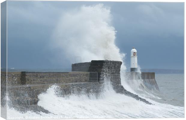 Huge waves at Porthcawl, South Wales, UK. Canvas Print by Andrew Bartlett