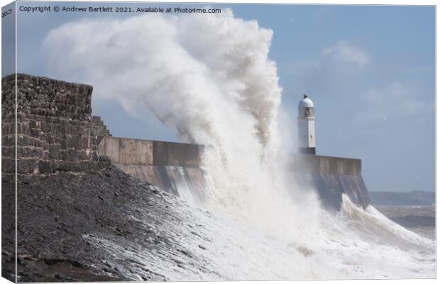Large waves at Porthcawl, South Wales. Canvas Print by Andrew Bartlett