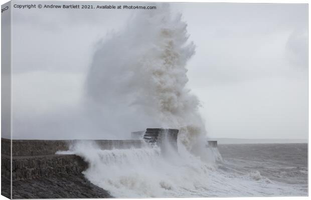 Porthcawl waves, South Wales, UK. Canvas Print by Andrew Bartlett