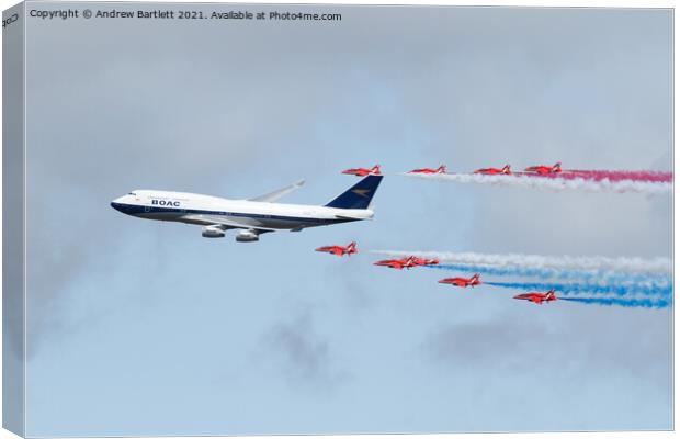 RAF Red Arrows with BA Boeing 747-436 Canvas Print by Andrew Bartlett