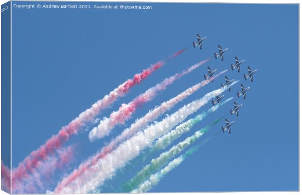 Frecce Tricolori performs a flypast. Canvas Print by Andrew Bartlett
