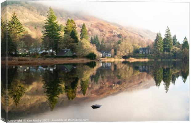 Loch Ard reflections Canvas Print by Kay Roxby