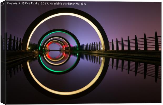 Falkirk Wheel top canal arches at night Canvas Print by Kay Roxby
