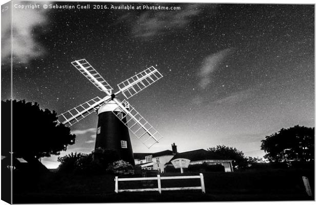 Mundesley mill at night Canvas Print by Sebastien Coell