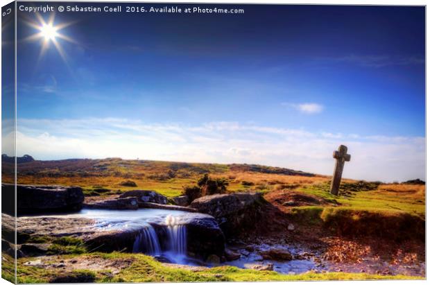 Windy cross on Dartmoor Canvas Print by Sebastien Coell