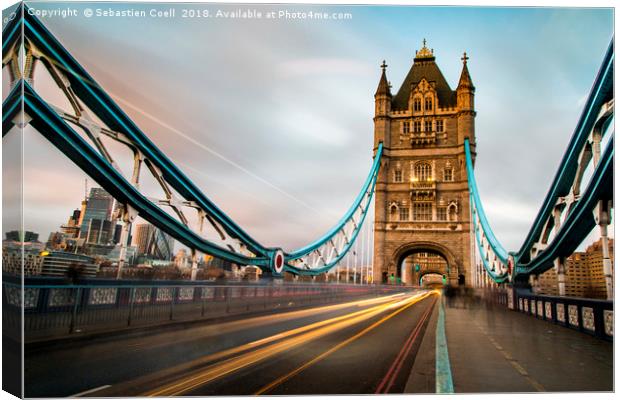 Londons Tower Bridge during a sunset Canvas Print by Sebastien Coell