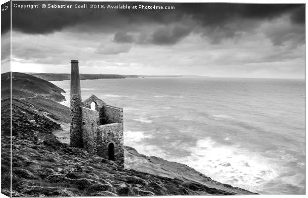 Towanroath mineshaft in black and white Canvas Print by Sebastien Coell