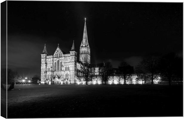 Salisbury Cathedral Floodlit Canvas Print by Paul Chambers