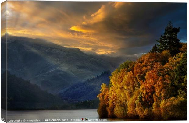 AUTUMN SCULLING - DERWENT WATER AT SUNSET Canvas Print by Tony Sharp LRPS CPAGB