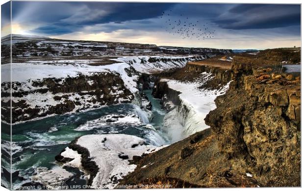 GULLFOSS WATERFALL IN WINTER - ICELAND 2 Canvas Print by Tony Sharp LRPS CPAGB