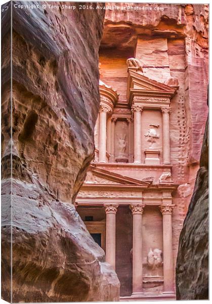 First Glimpse of the Treasury, Petra, Jordan Canvas Print by Tony Sharp LRPS CPAGB