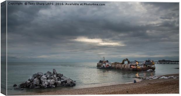 Evening Delivery off the Coast of Hastings Canvas Print by Tony Sharp LRPS CPAGB