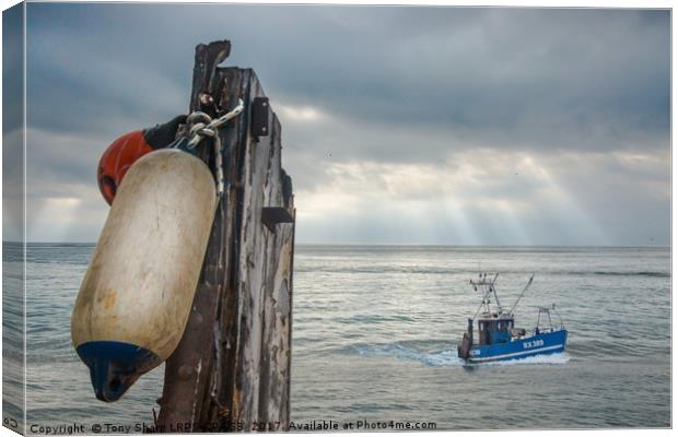 TRAWLER RETURNING HOME - HASTINGS, EAST SUSSEX Canvas Print by Tony Sharp LRPS CPAGB