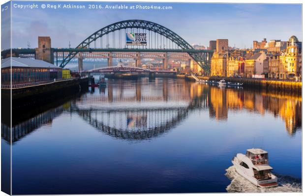 Newcastle Three Bridges Over The Tyne Canvas Print by Reg K Atkinson