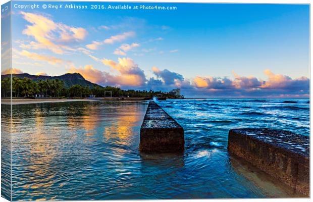 Waikiki Sunrise Canvas Print by Reg K Atkinson