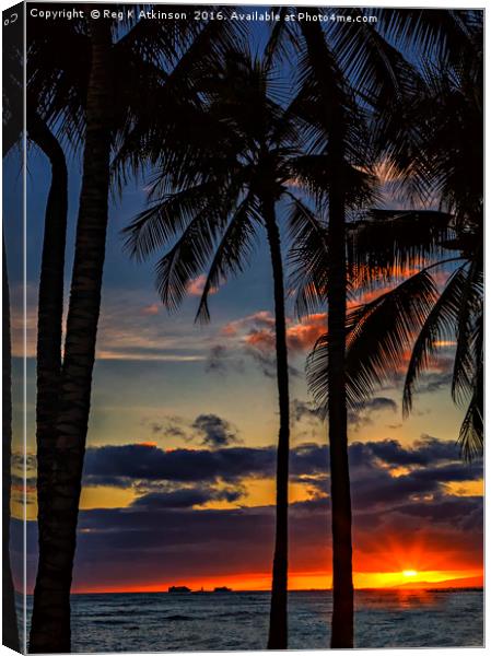 Waikiki Sunset Canvas Print by Reg K Atkinson