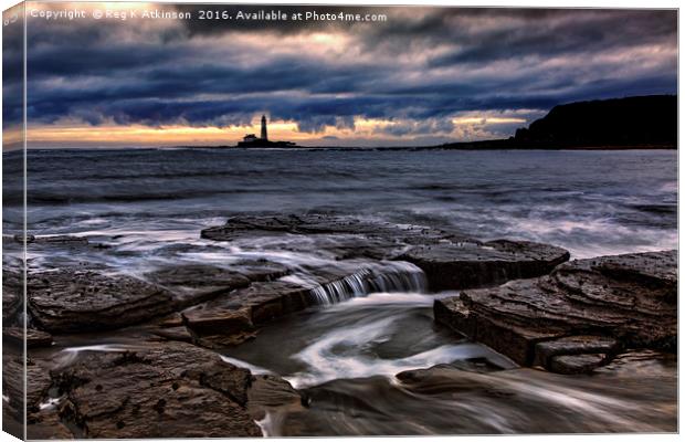 St Mary's Lighthouse From Old Hartley Canvas Print by Reg K Atkinson