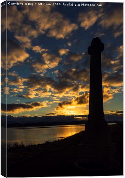 Lindisfarne Memorial Cross At Sunset Canvas Print by Reg K Atkinson