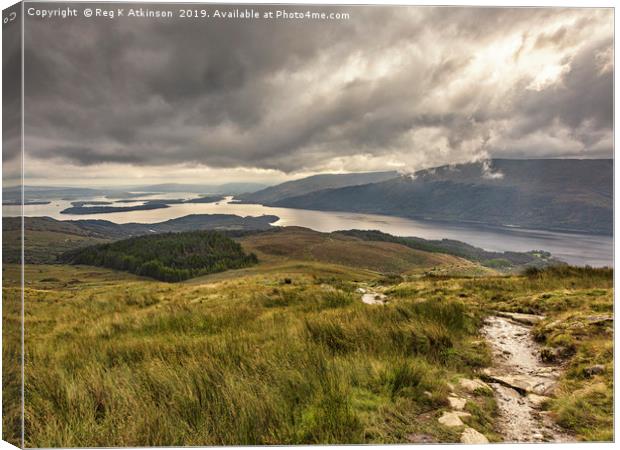 Ben Lomond to The Loch Canvas Print by Reg K Atkinson