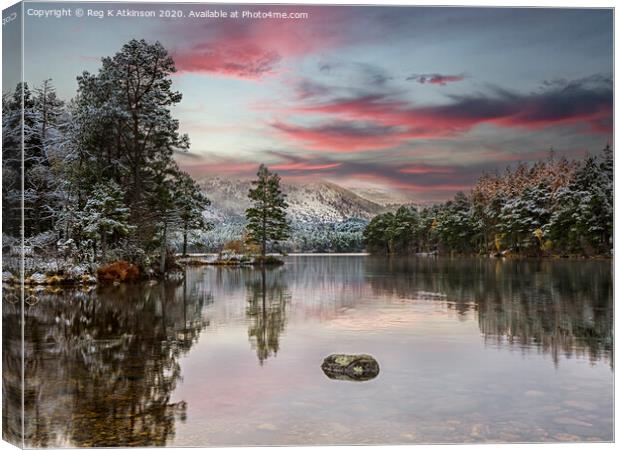 Loch an Eilein Winter Sunset Canvas Print by Reg K Atkinson