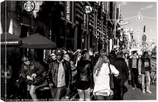 Amsterdam hustle and bustle  Canvas Print by Steven Blanchard