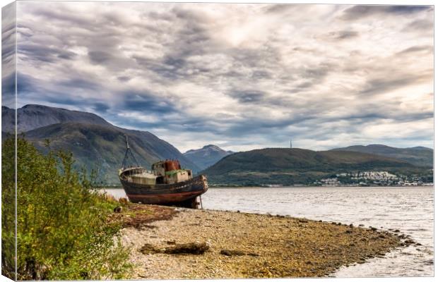 Corpach Wreck with Ben Nevis  Canvas Print by Nick Rowland