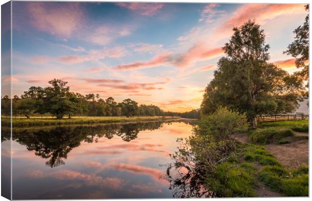Sun Setting on the Spey at Newtonmore Canvas Print by Nick Rowland