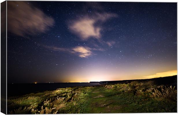 Night view of the Seven Sisters from Birling GAo S Canvas Print by Nick Rowland