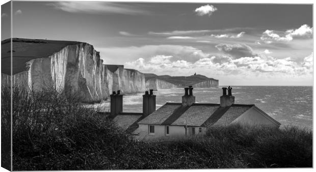 Coastguard Cottages and the Seven Sisters at Cuckm Canvas Print by Nick Rowland