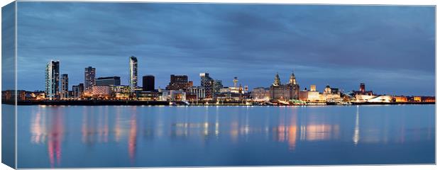  Liverpool Waterfront Reflections from Seacombe Canvas Print by John Hickey-Fry