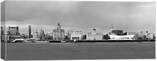  Liverpool Waterfront Panorama Black and White Canvas Print by John Hickey-Fry