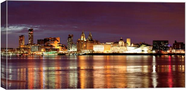 Liverpool Skyline Reflections from Woodside Panora Canvas Print by John Hickey-Fry