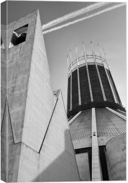 LIVERPOOL CATHOLIC CATHEDRAL BLACK AND WHITE Canvas Print by John Hickey-Fry