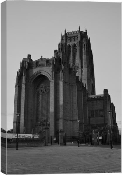   LIVERPOOL ANGLICAN CATHEDRAL BLACK AND WHITE Canvas Print by John Hickey-Fry