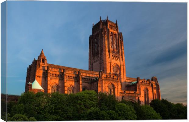 LIVERPOOL ANGLICAN CATHEDRAL IN GARDENS Canvas Print by John Hickey-Fry